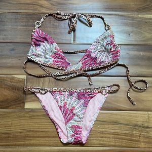 COPY - Victoria’s Secret wrap bikini pink feather/leopard